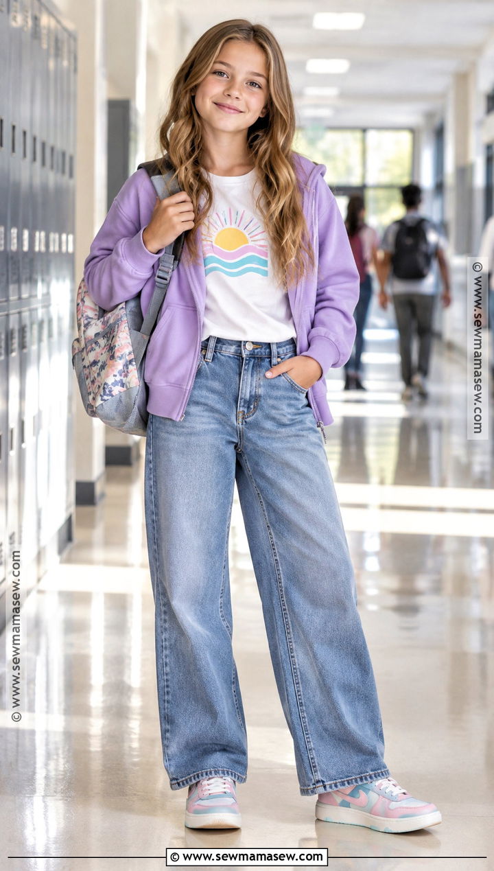 Graphic T Shirt And Wide Leg Jeans School Outfit - 15 girls back to school outfits for kids 2026