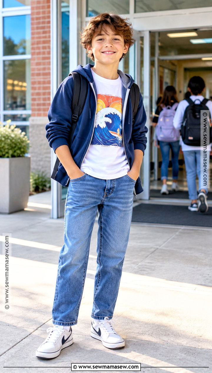 Graphic T Shirt Straight Jeans And Sneakers Outfit - 20 back to school outfits for kids