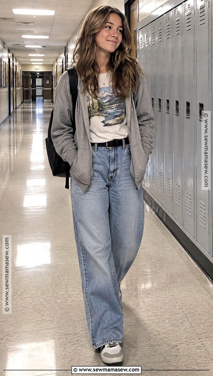 Graphic T Shirt and Baggy Jeans Fall School Outfit - 25 fall outfits for school for teens