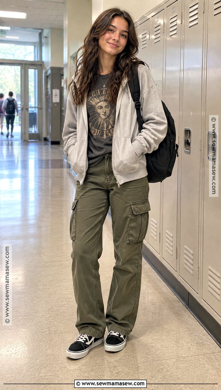 Graphic T Shirt and Cargo Pants School Outfit - 15 back to school simple outfits