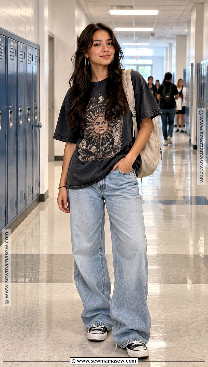 Graphic Tee And Baggy Jeans Back To School Outfit - 15 back to school outfits highschool aesthetic