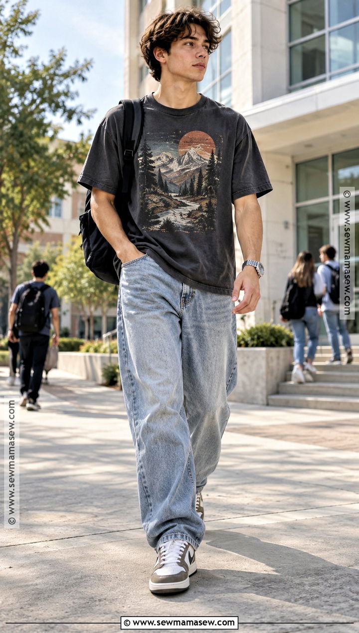 Graphic Tee And Baggy Jeans Back To School Outfit - 25 back to school outfits for men