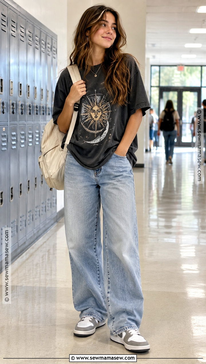 Graphic Tee And Baggy Jeans Back to School Outfit - 15 back-to-school outfit ideas