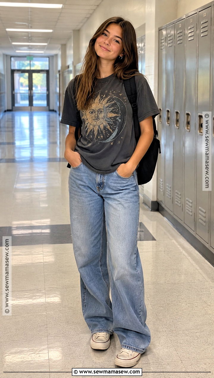 Graphic Tee And Baggy Jeans School Outfit - 15 back to school looks for high school