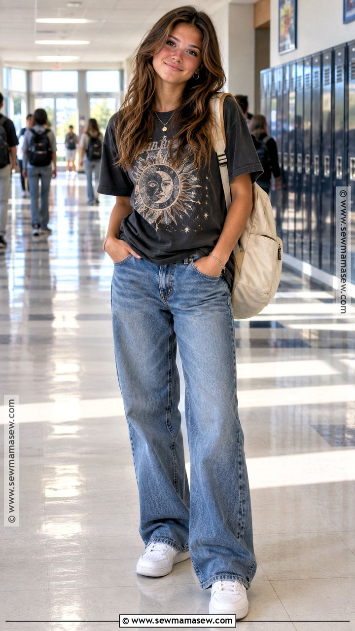 Graphic Tee And Baggy Jeans School Outfit - 20 Back To School Teen Girl Outfits