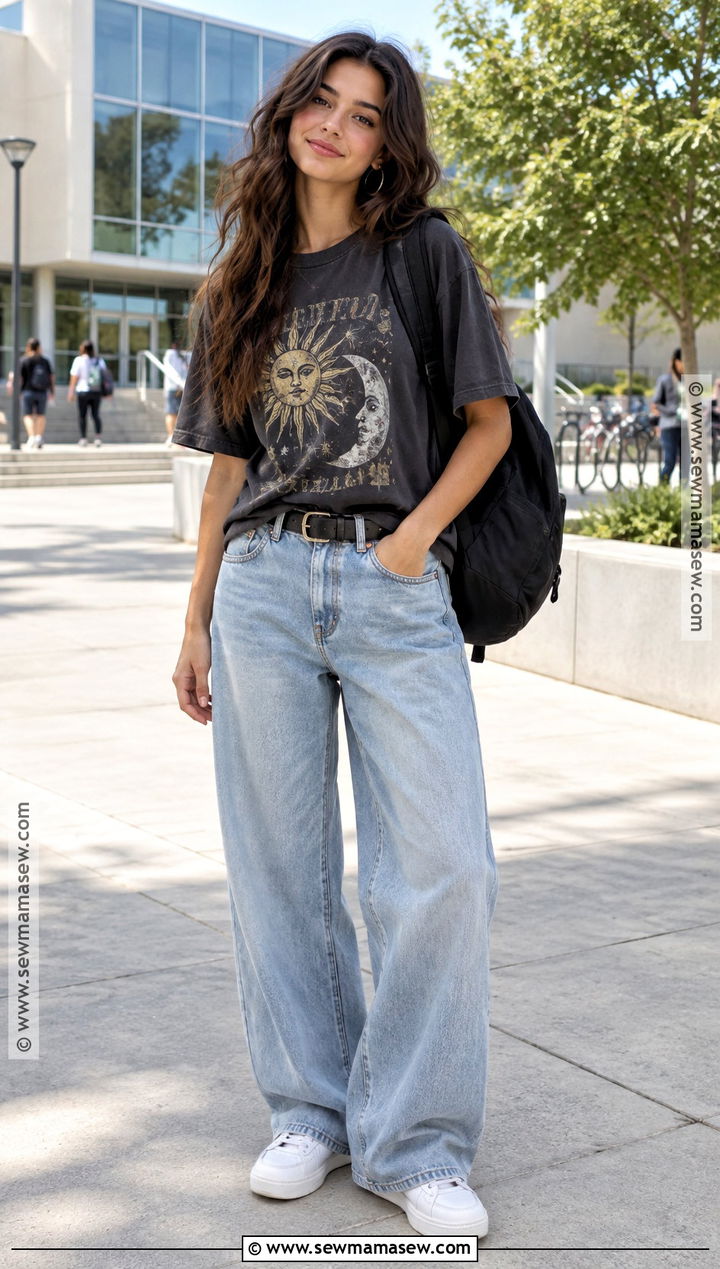 Graphic Tee And Baggy Jeans School Outfit - 20 Fly Back To School Outfits