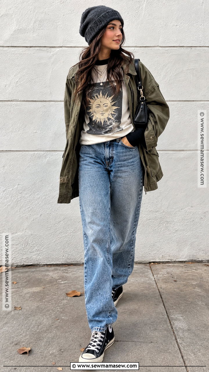 Graphic Tee And Beanie Outfit - 20 fall beanie outfit ideas