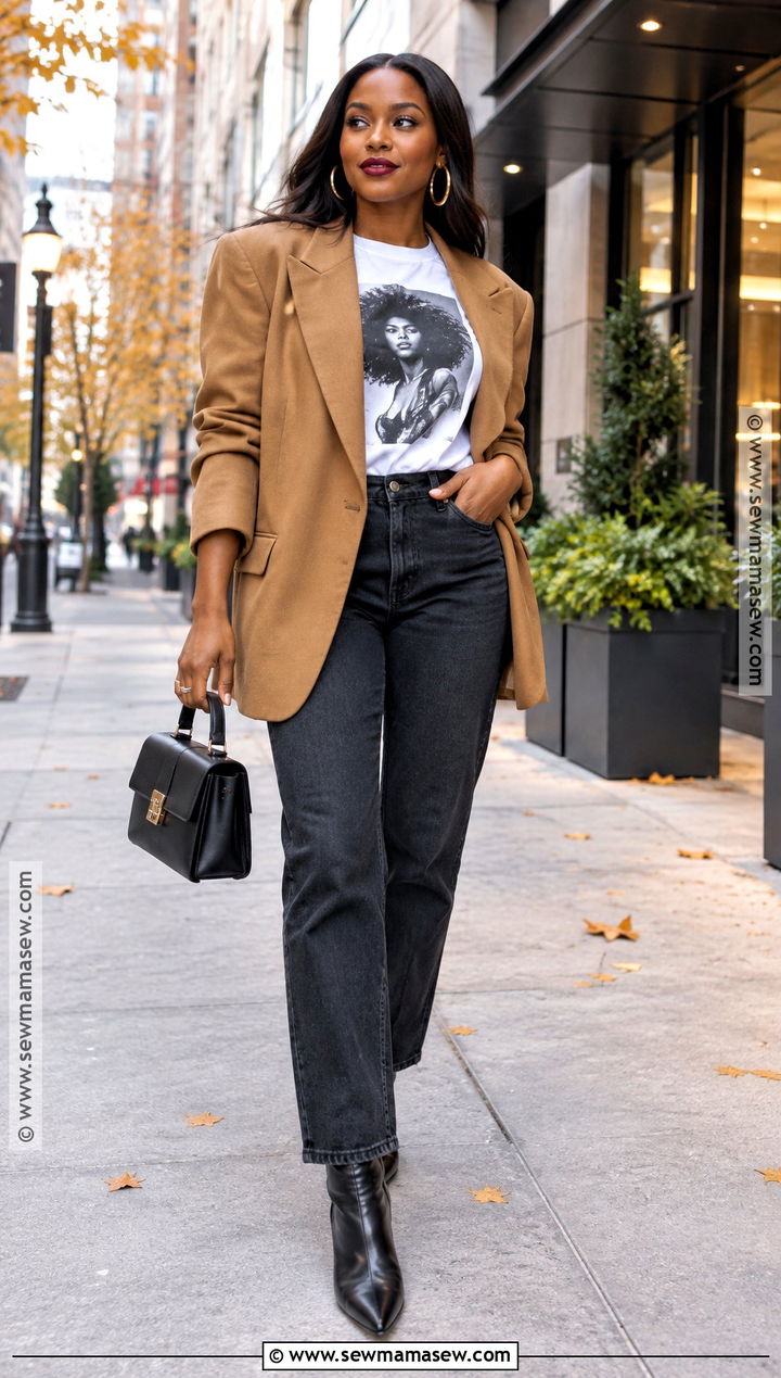 Graphic Tee And Blazer Fall Date Night Outfit - 25 fall date night outfit ideas for black women