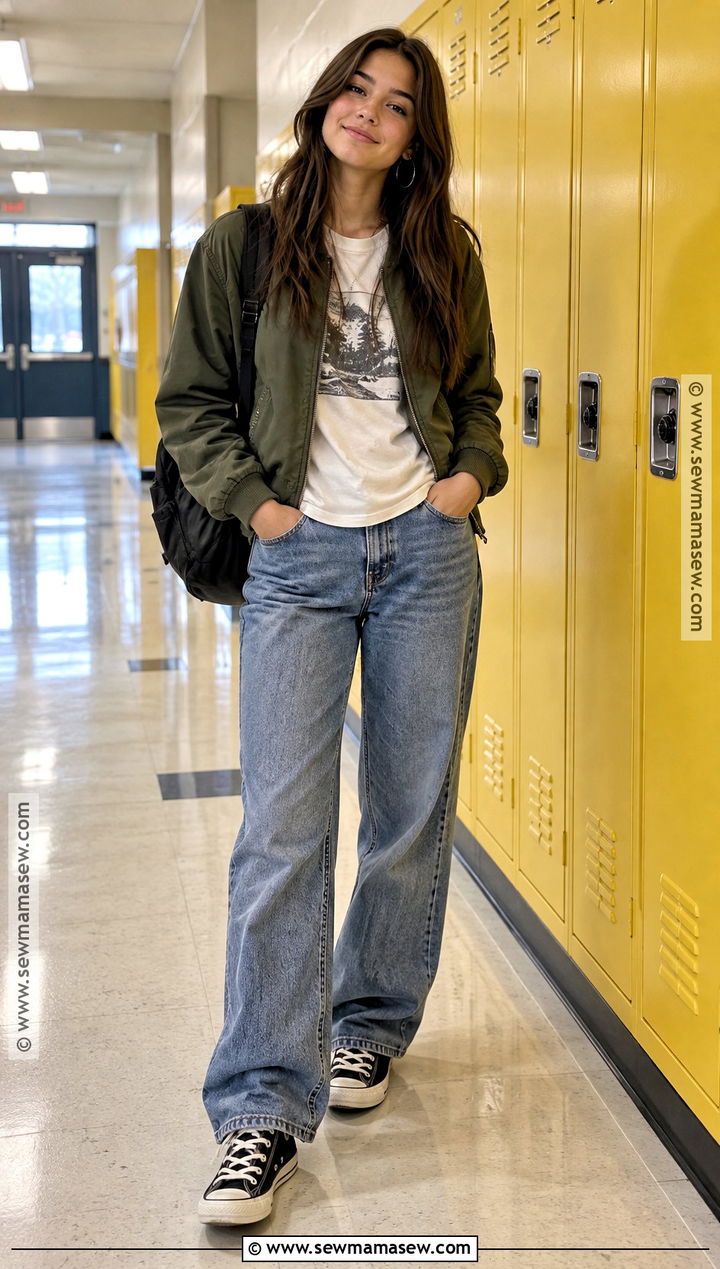 Graphic Tee And Bomber Jacket School Outfit - 15 fall school outfits highschool baddie