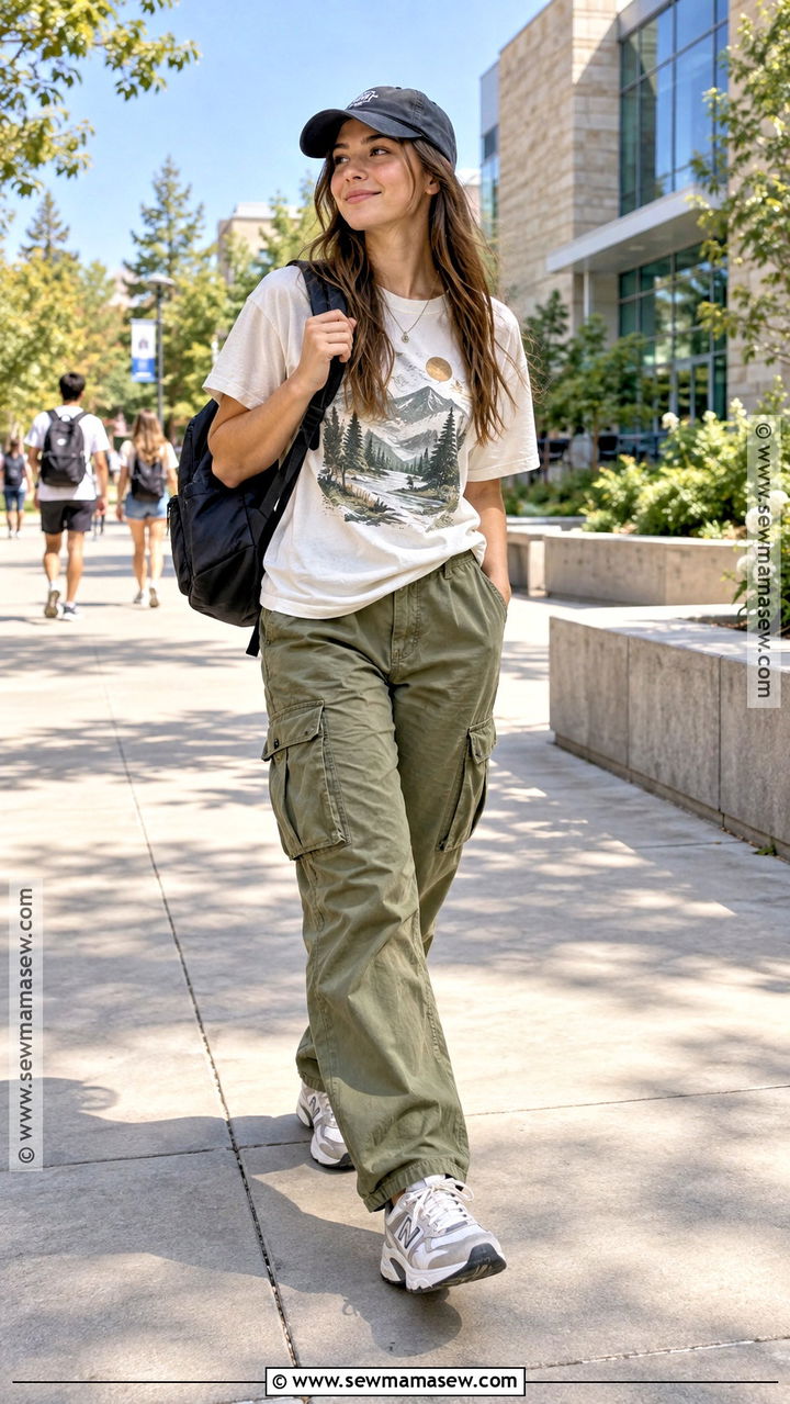 Graphic Tee And Cargo Pants Back To School Outfit - 20 Back To School Outfits Warm Weather