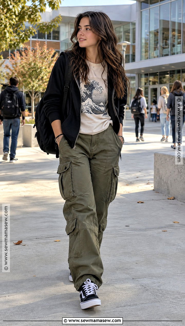 Graphic Tee And Cargo Pants Fall School Outfit - 20 fall school outfits highschool