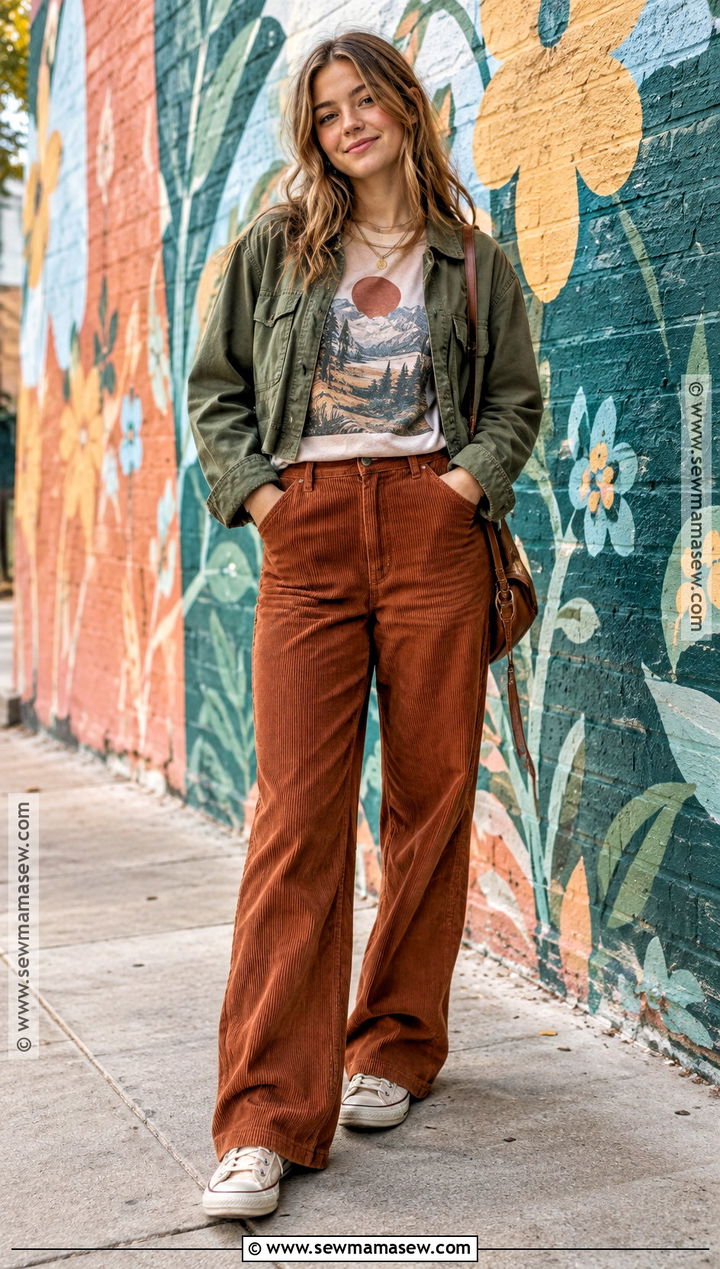 Graphic Tee And Corduroy Pants Outfit - 20 Fall Teen Girl Outfits