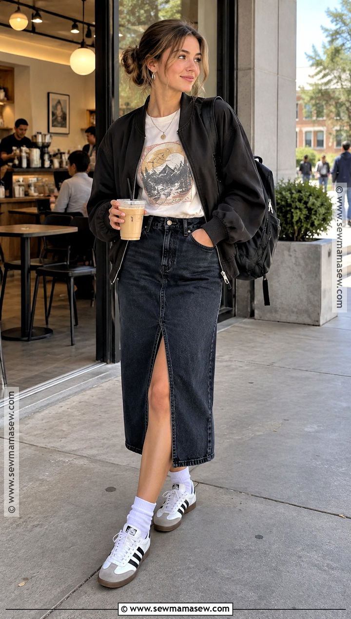 Graphic Tee And Denim Midi Skirt College Outfit - 15 Back To School Outfits College First Day