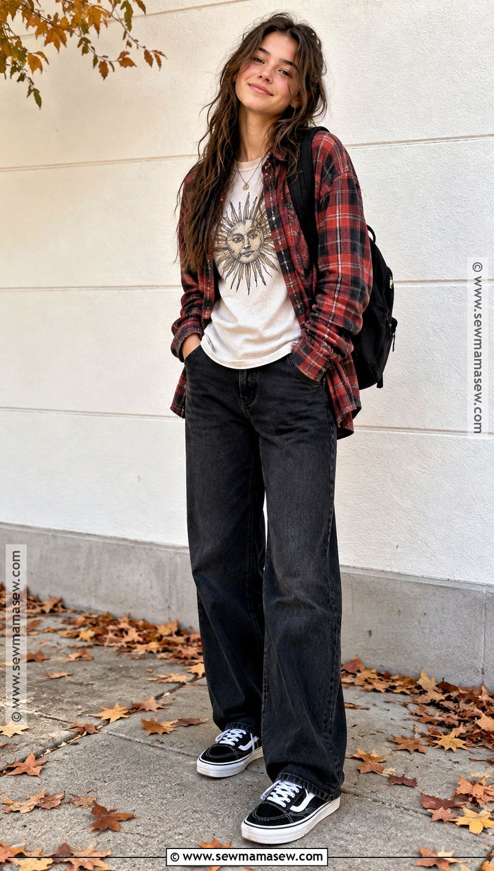 Graphic Tee And Flannel Fall Outfit - 15 cute fall outfits teenage for girls