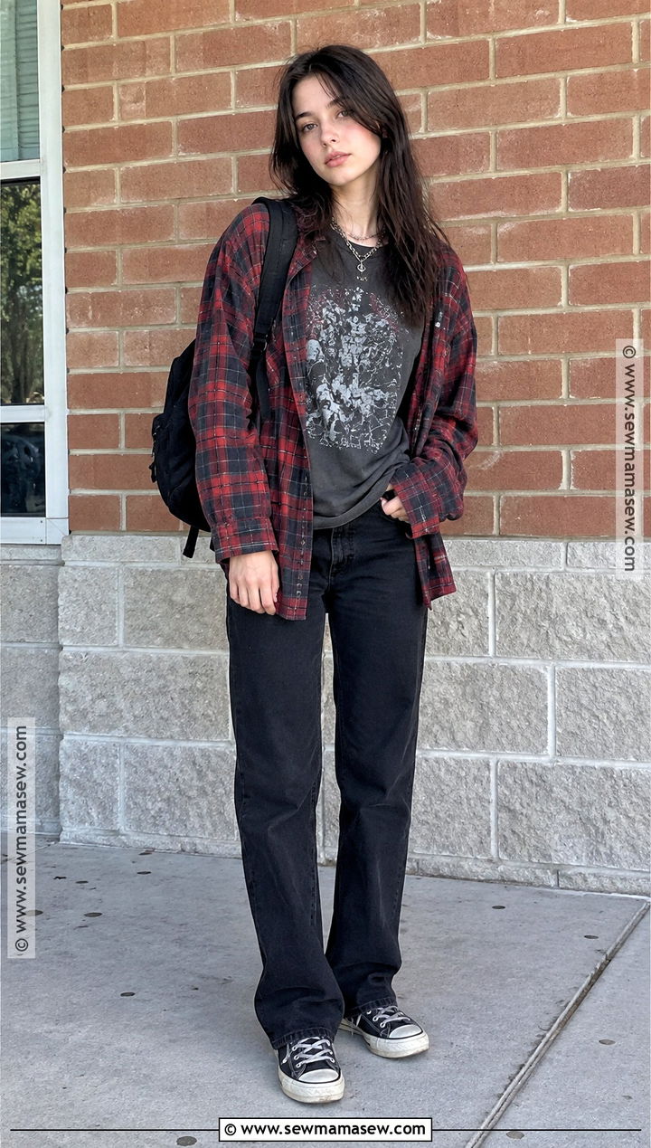 Graphic Tee And Flannel Grunge School Outfit - 15 aesthetic outfits back to school