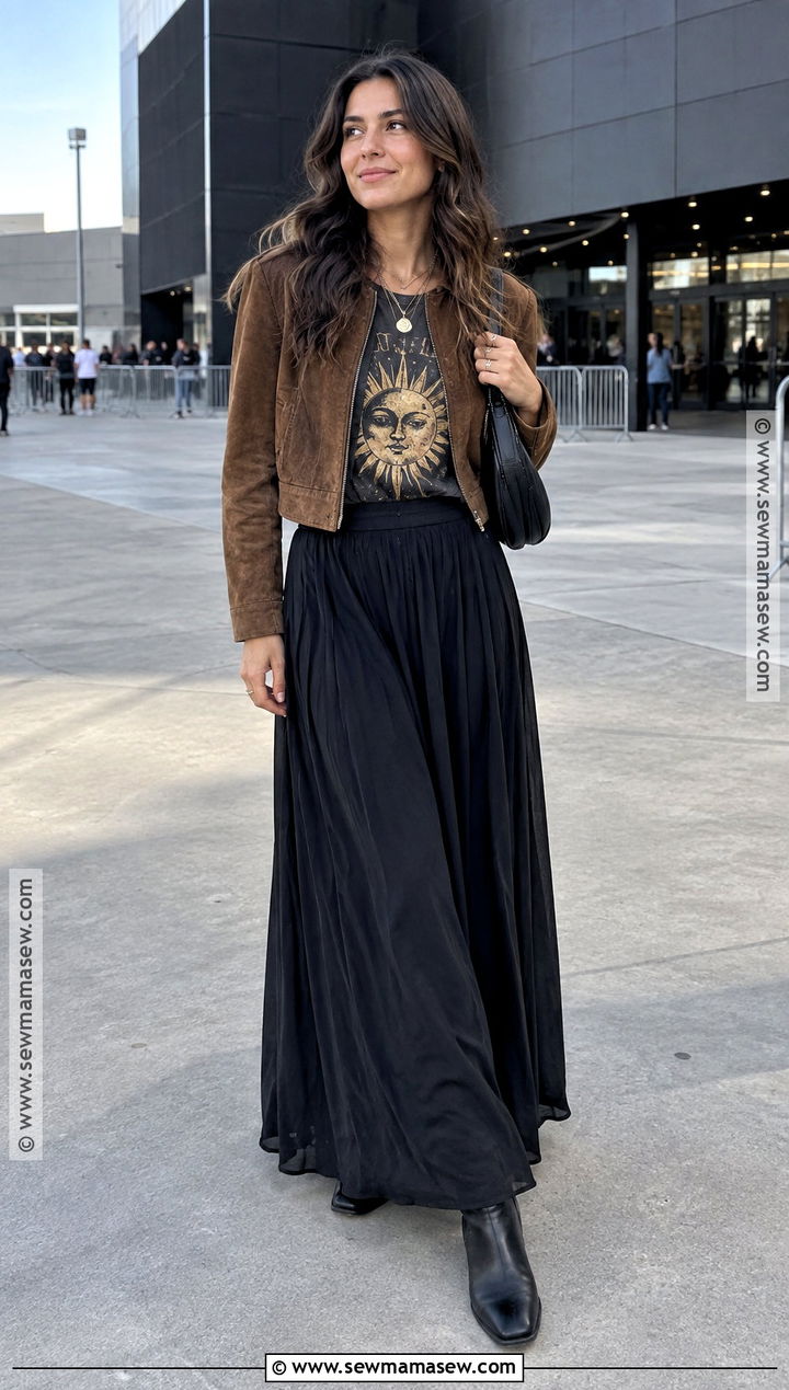 Graphic Tee And Maxi Skirt Fall Date Night Outfit - 25 fall date night outfit casual ideas
