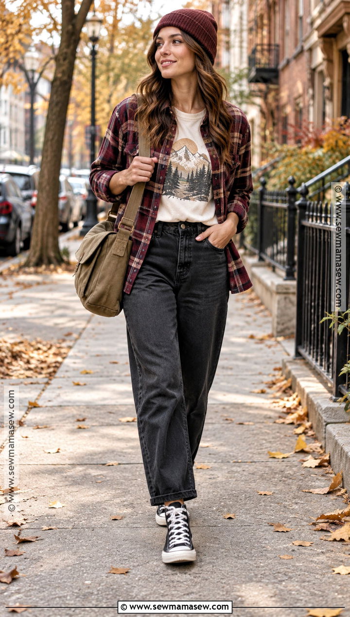 Graphic Tee And Plaid Overshirt Streetwear Outfit - 20 Streetwear Fashion Autumn Ideas