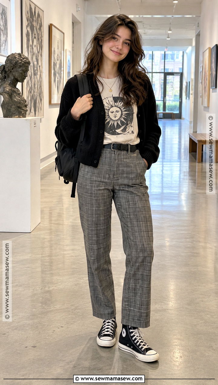 Graphic Tee And Plaid Pants Fall School Outfit - 25 fall outfit inspo for school ideas