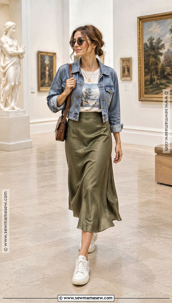 Graphic Tee And Satin Skirt Summer Fall Outfit - 20 Summer Fall Outfit Ideas