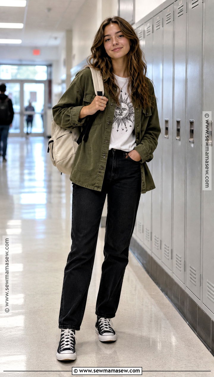 Graphic Tee And Shacket Fall School Outfit - 15 Fall School Outfits Highschool Casual