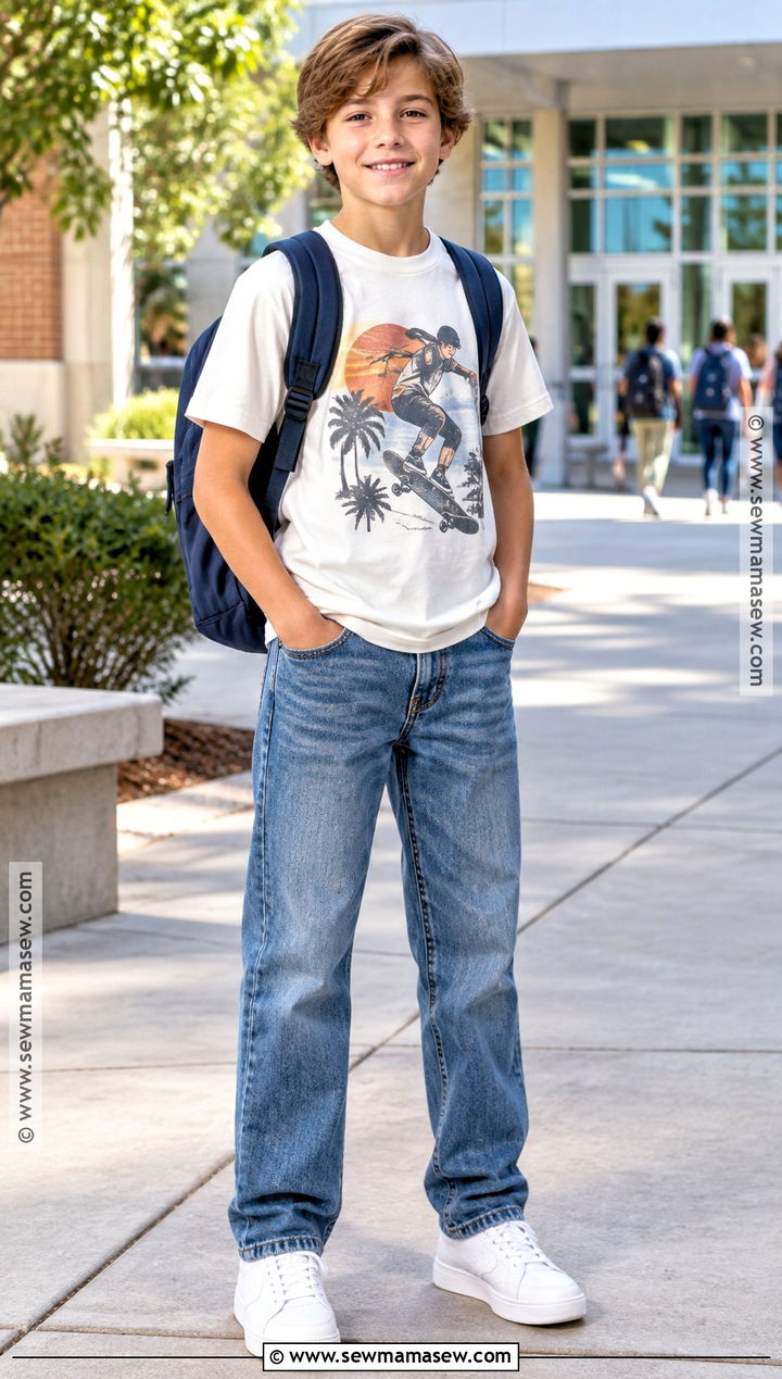 Graphic Tee And Straight Jeans School Outfit - 20 back to school boy outfits