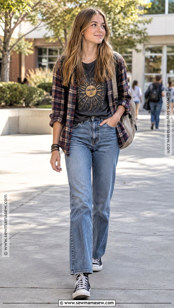 Graphic Tee And Straight Leg Jeans School Outfit - 15 Back To School Outfits Highschool Casual