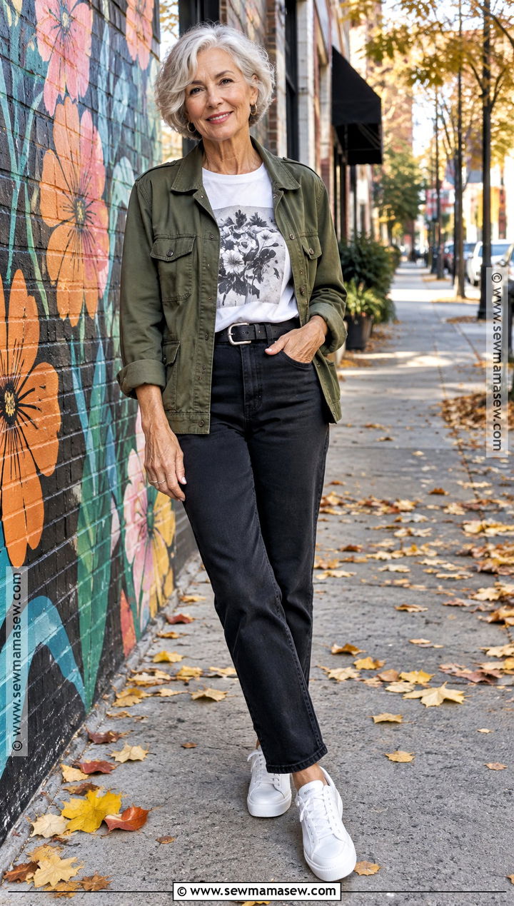 Graphic Tee And Utility Jacket Fall Senior Picture Outfit - 25 senior pictures outfits fall