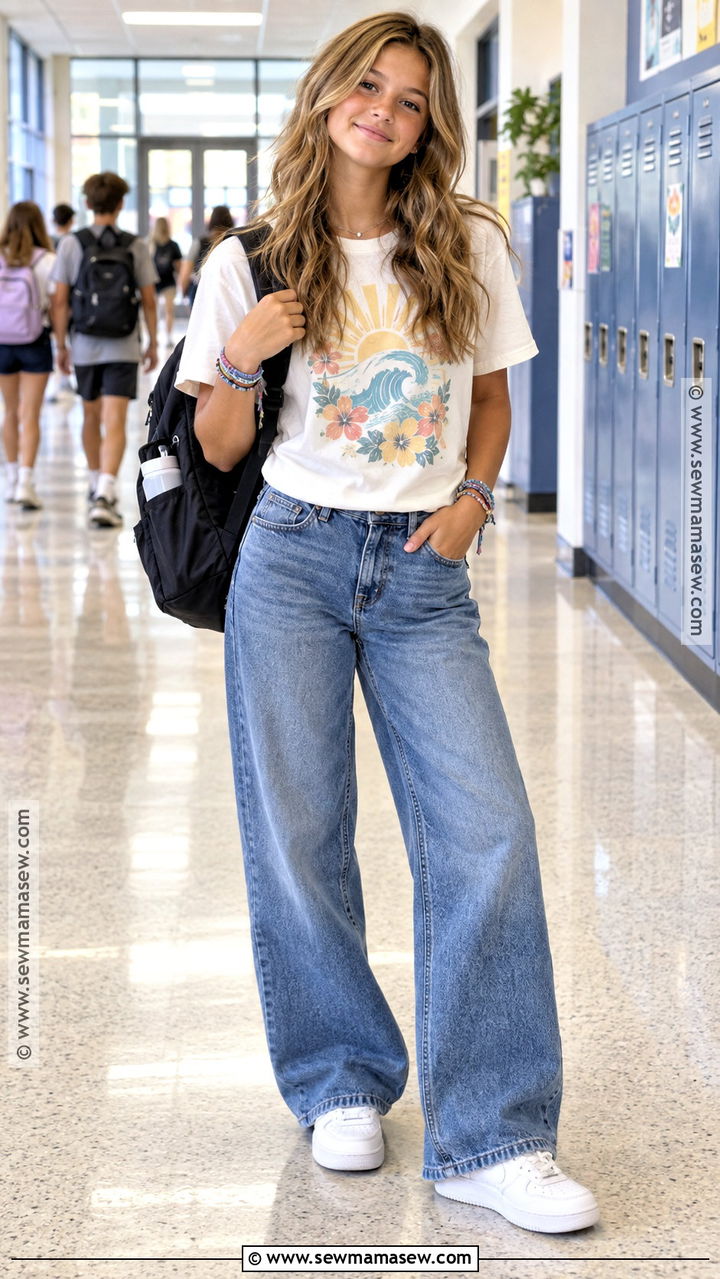 Graphic Tee And Wide Leg Jeans 8th Grade Outfit - 20 back to school outfits 8th grade for girls