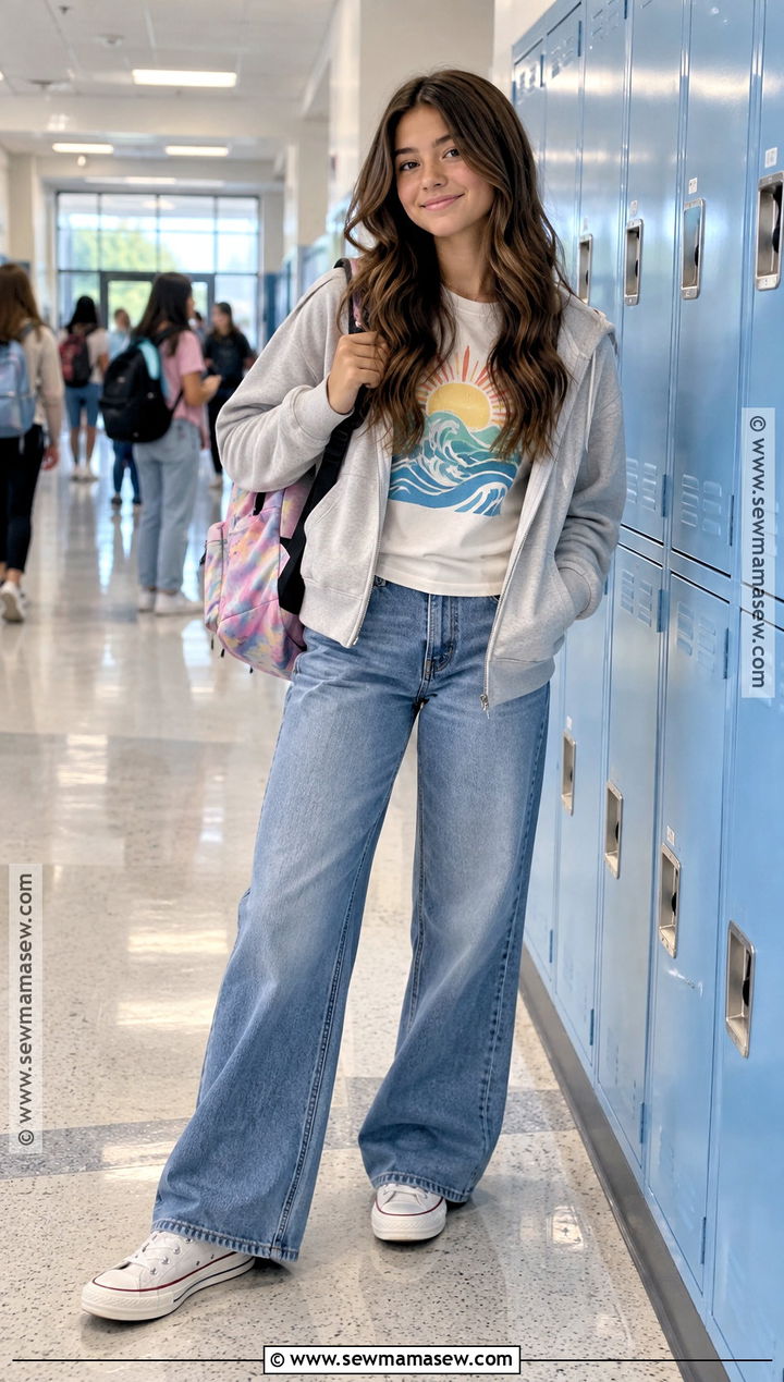 Graphic Tee And Wide Leg Jeans Back To School Outfit - 15 back to school outfits middle school 8th for girls