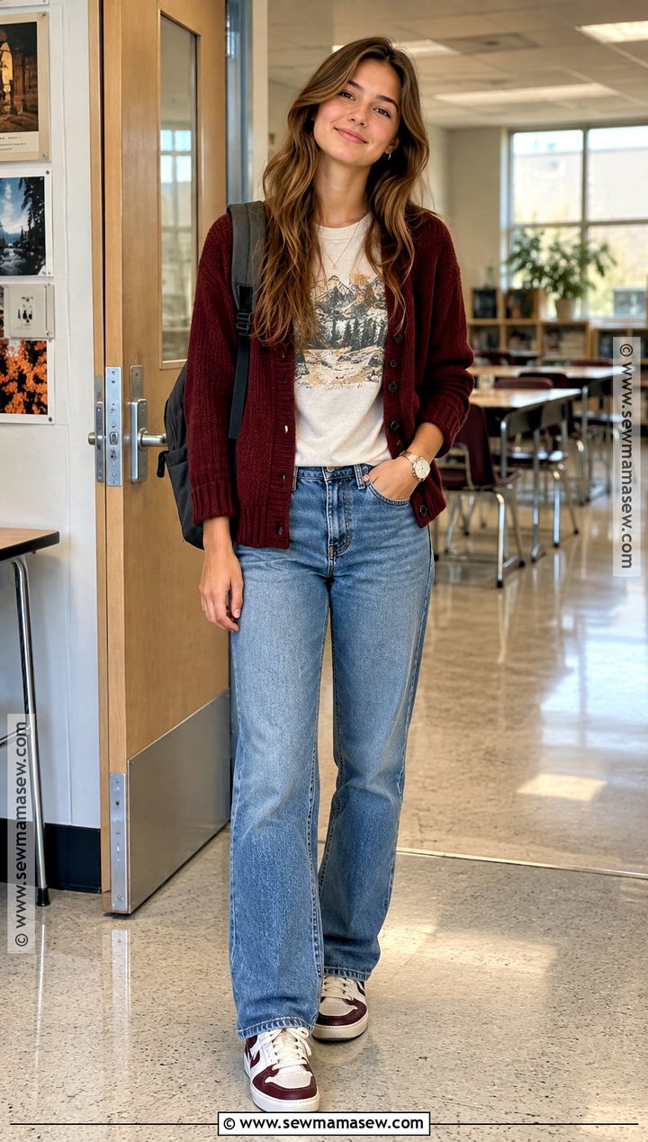 Graphic Tee With Cardigan And Jeans - 15 back to school graphic tees ideas