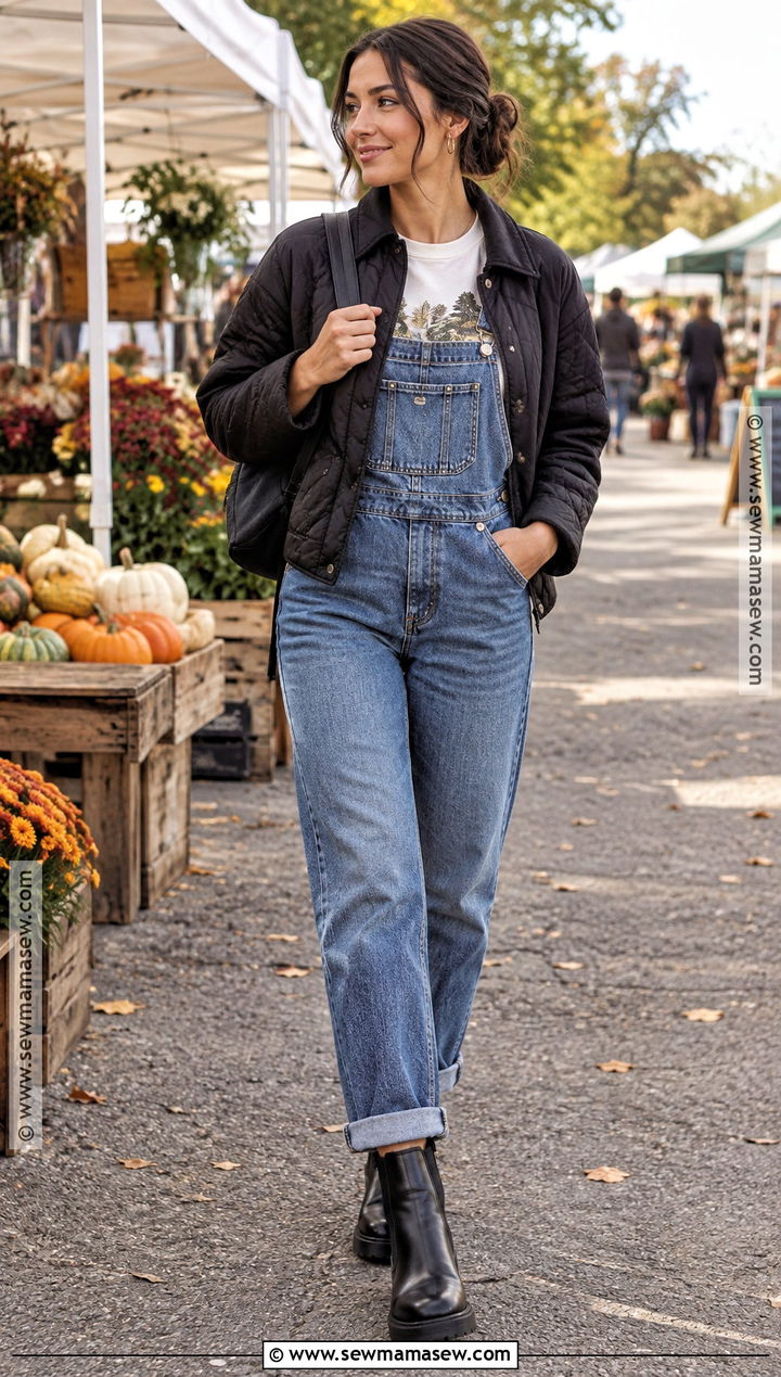 Graphic Tee With Overalls And Chelsea Boots - 20 graphic tee outfit fall ideas