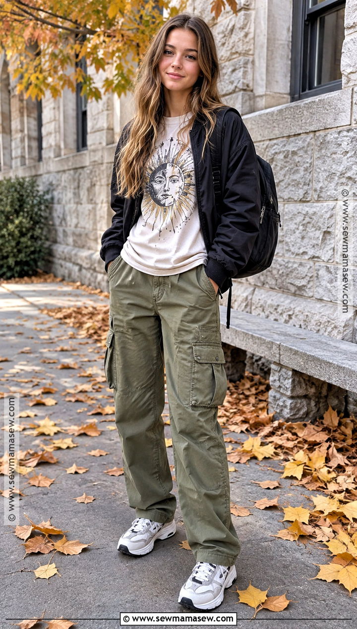 Graphic Tee and Cargo Pants Fall School Outfit - 15 cute outfits for school for highschool fall