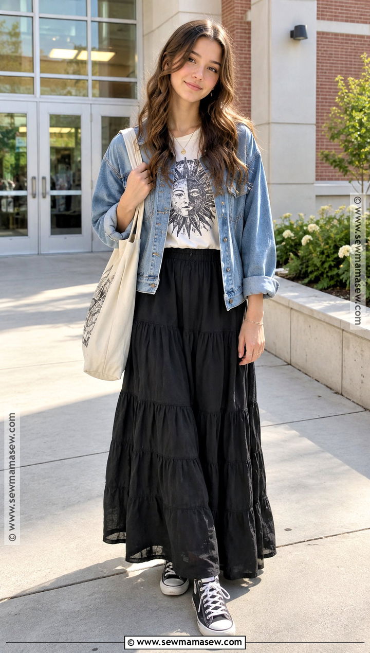 Graphic Tee and Maxi Skirt Outfit - 20 back to school outfits highschool senior