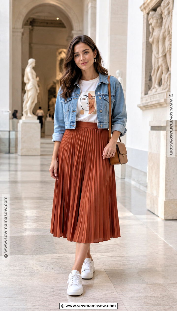 Graphic Tee and Pleated Midi Skirt September Outfit - 15 september style challenge ideas