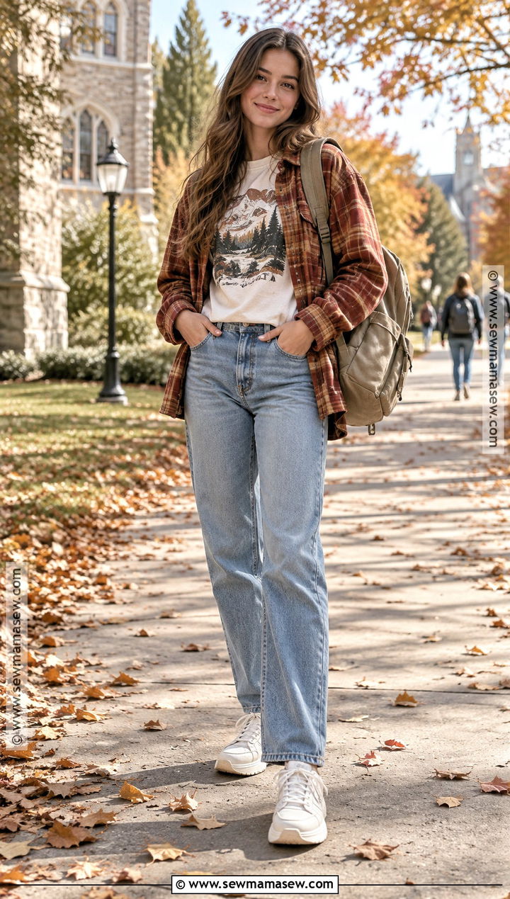 Graphic Tee and Shacket Fall School Outfit - 25 outfit ideas autumn school