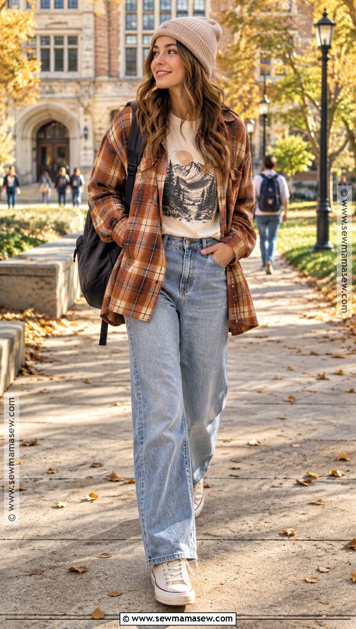 Graphic Tee and Shacket School Outfit - 15 fall outfit inspo school ideas