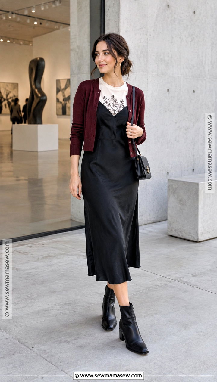 Graphic Tshirt With Slip Dress And Ankle Boots - 20 fall tshirt ideas