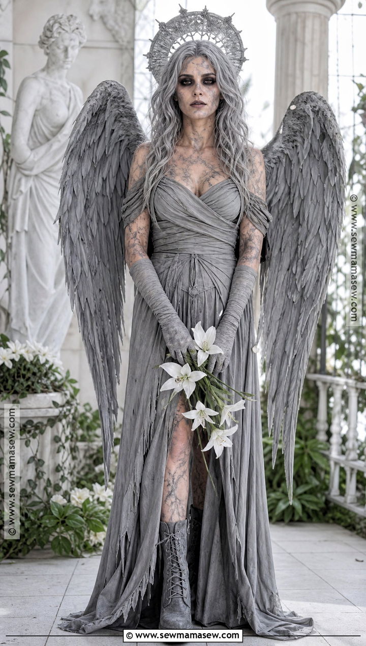 Graveyard Angel Costume With Gray Wings - 35 scary halloween costume ideas for women