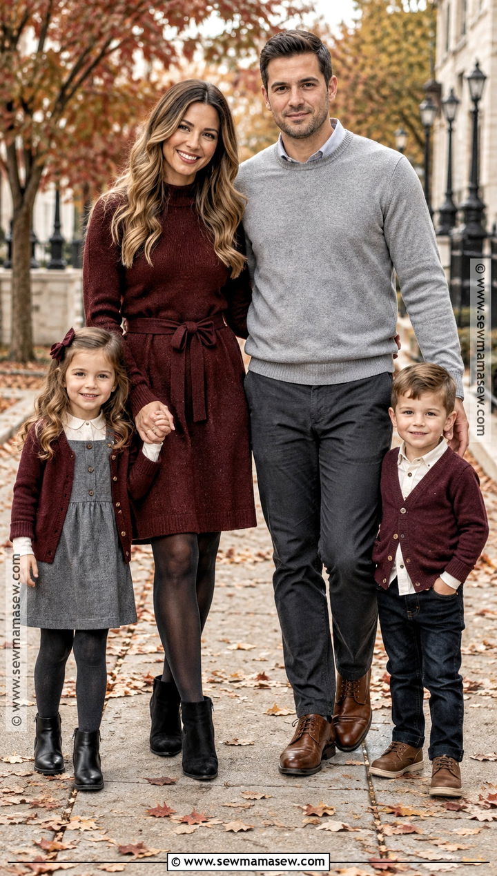 Gray And Burgundy Fall Family Outfit - 20 Fall Photoshoot Family Outfits