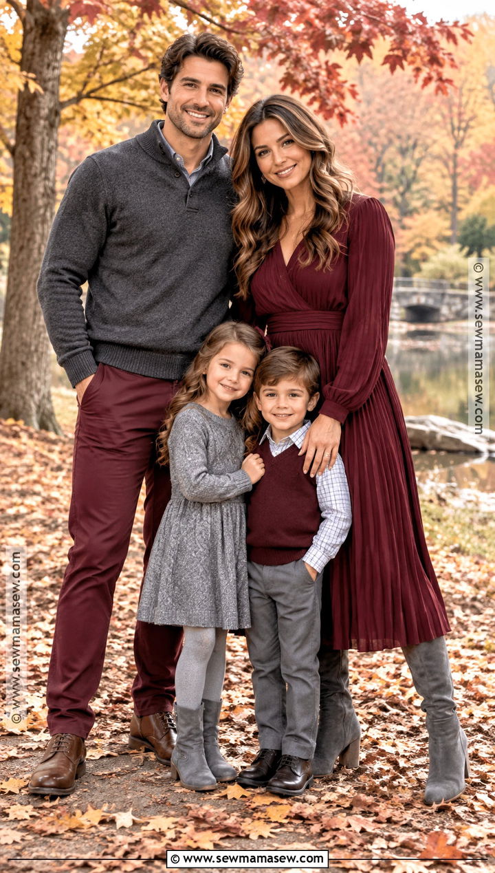 Gray And Burgundy Fall Family Photo Outfit - 15 fall photo outfits for family