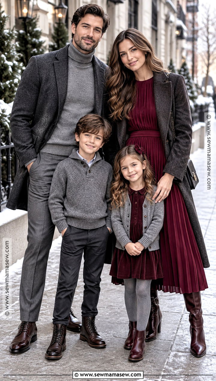 Gray And Burgundy Winter Family Photo Outfits - 20 fall winter family photo outfits
