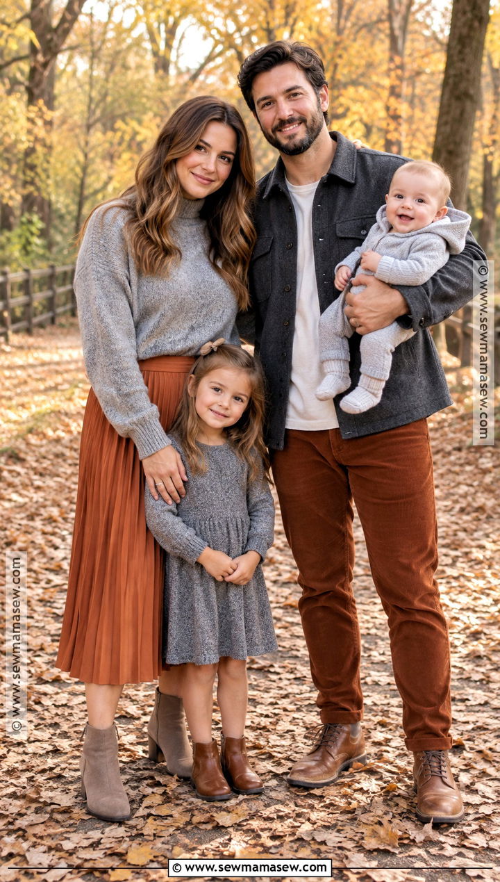 Gray And Burnt Orange Family Photoshoot Outfit - 25 autumn family photoshoot outfits