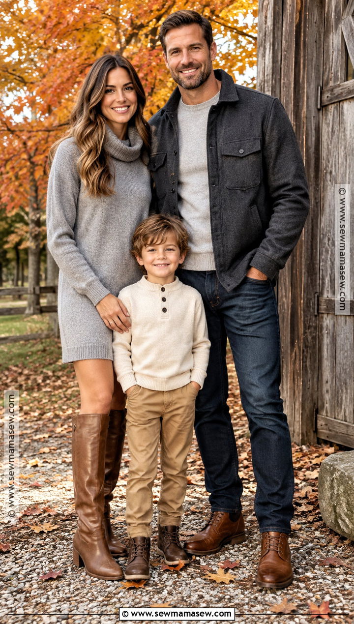 Gray And Cognac Fall Family Photo Outfit - 20 fall outfit photoshoot family pics ideas