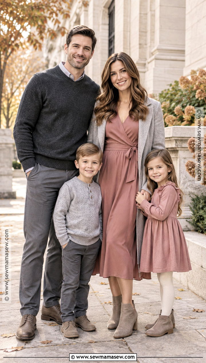 Gray And Dusty Rose Family Fall Picture Outfits - 15 cute family fall picture outfits