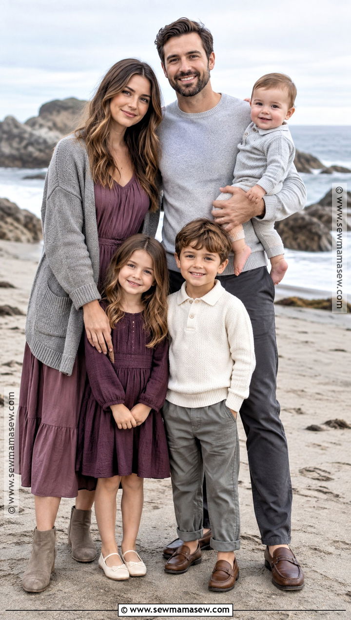 Gray And Plum Beach Family Outfit - 15 fall family pictures outfits beach