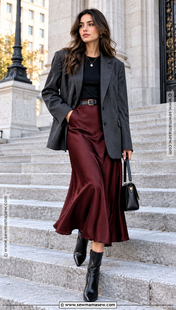 Gray Blazer And Midi Skirt Fall Outfit - 15 fall chic outfits 2026
