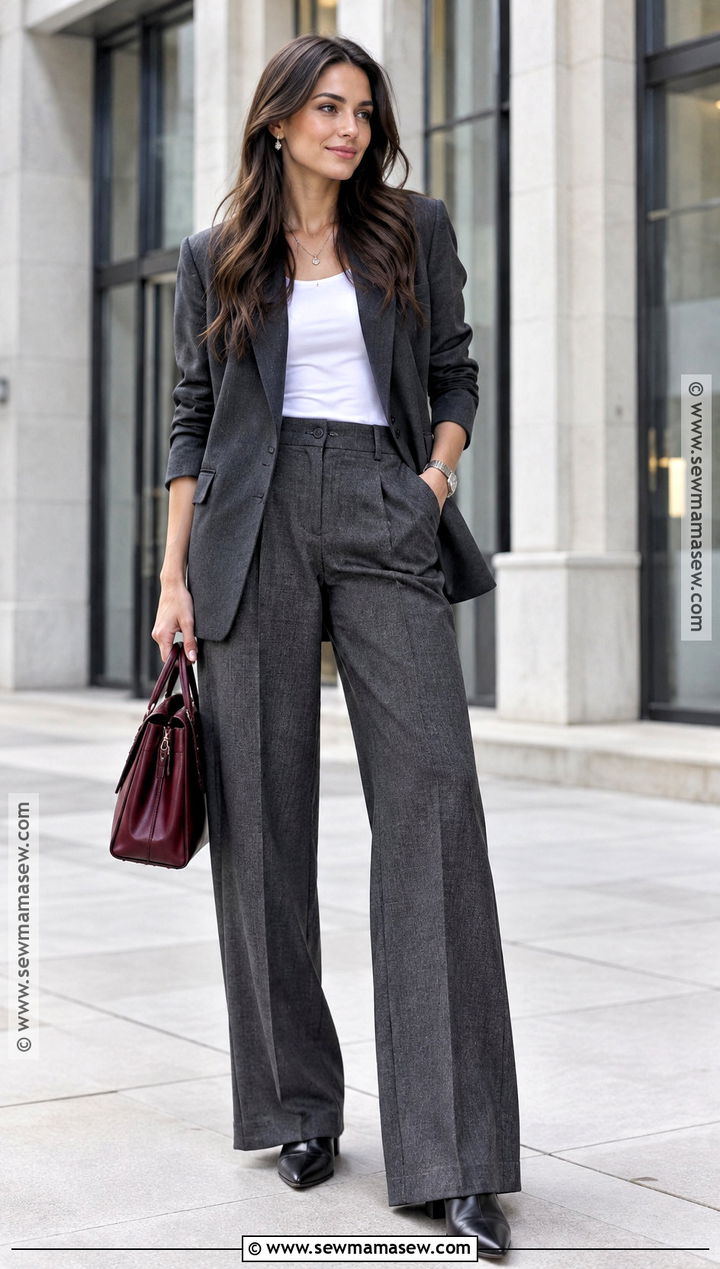 Gray Blazer And Wide Leg Trousers Outfit - 20 Fall Winter 2026 Fashion Trends