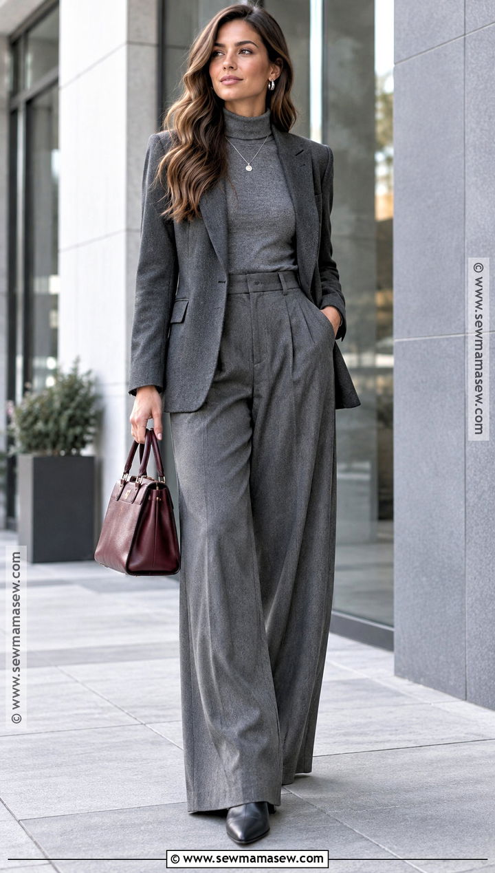 Gray Blazer With Wide Leg Trousers - 15 Fall Fashion Looks 2026