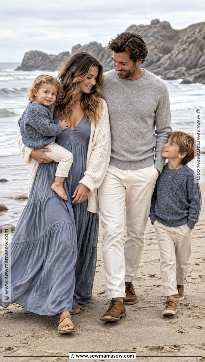Gray Blue and Cream Fall Beach Family Outfit - 15 fall beach outfits for family pictures