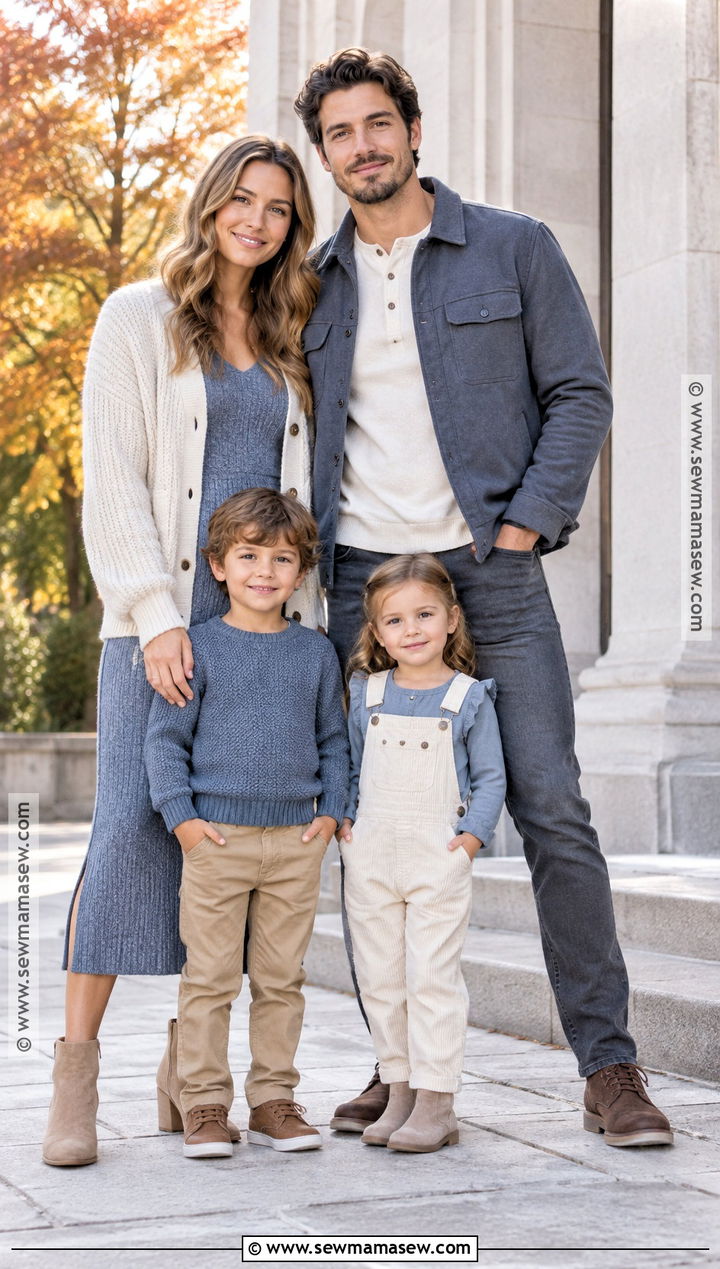 Gray Blue and Cream Fall Family Photo Outfit - 15 fall family of 4 pictures outfits